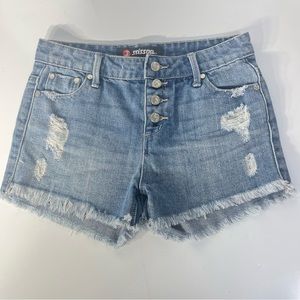 SCISSOR Distressed Button Fly Frayed Hem Denim Shorts, Girls Size 12
